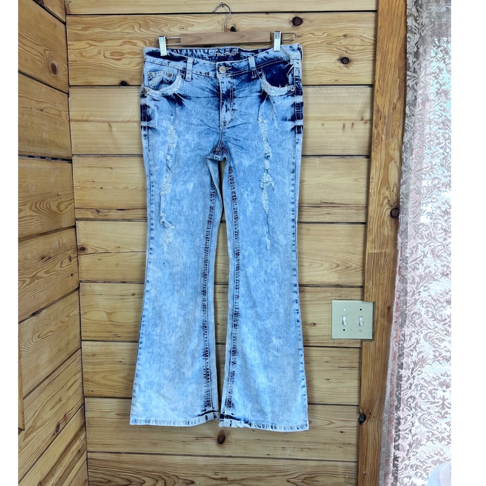 Amethyst Acid Wash Distressed Flare Jeans Light Blue Y2K Size 11